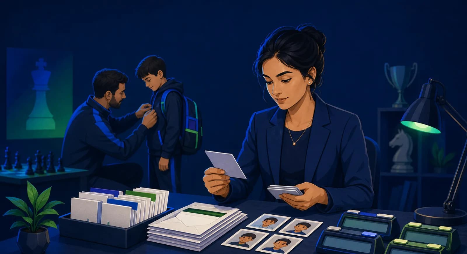 An academy administrator maintains player records and prepares a student for rated play.