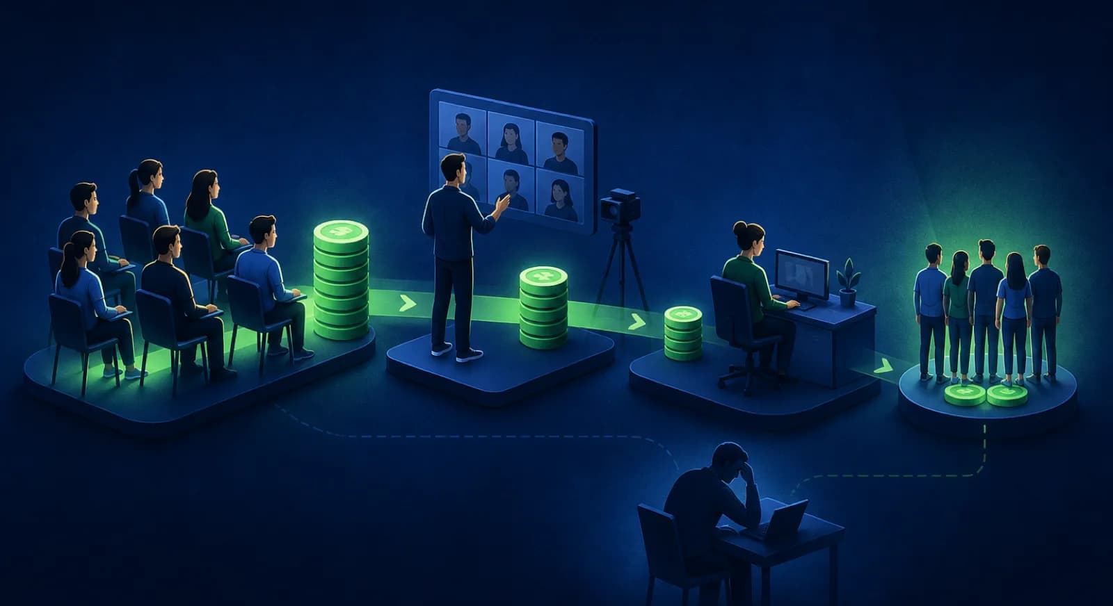 A batch revenue stack reduced by teaching, space, and administration costs.