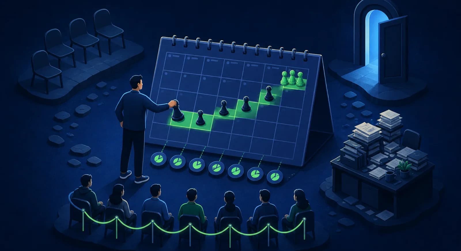 An academy founder plans the first ninety days around enrolment, retention, and workload risks.