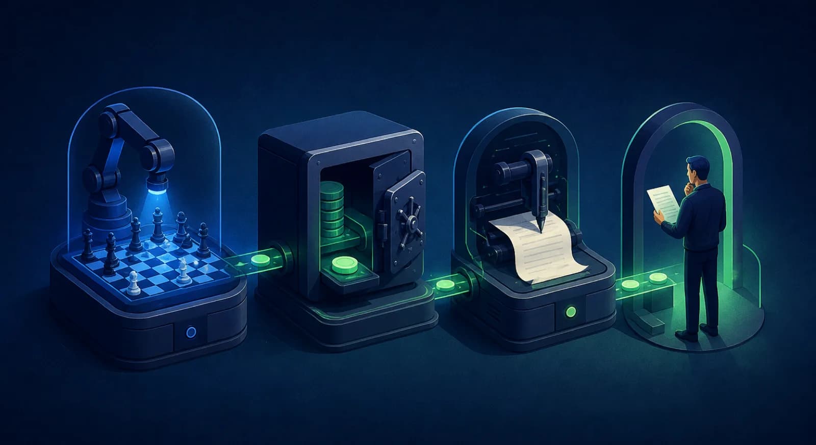 Separate engine, records, drafting, and approval stations protect an academy message workflow.