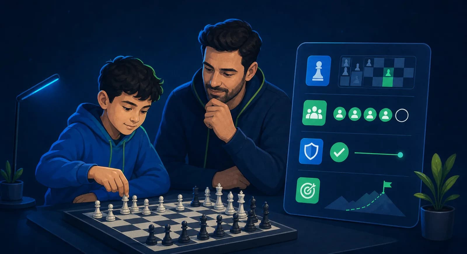 A beginner report records attendance, chess habits, and one next step without using a rating.