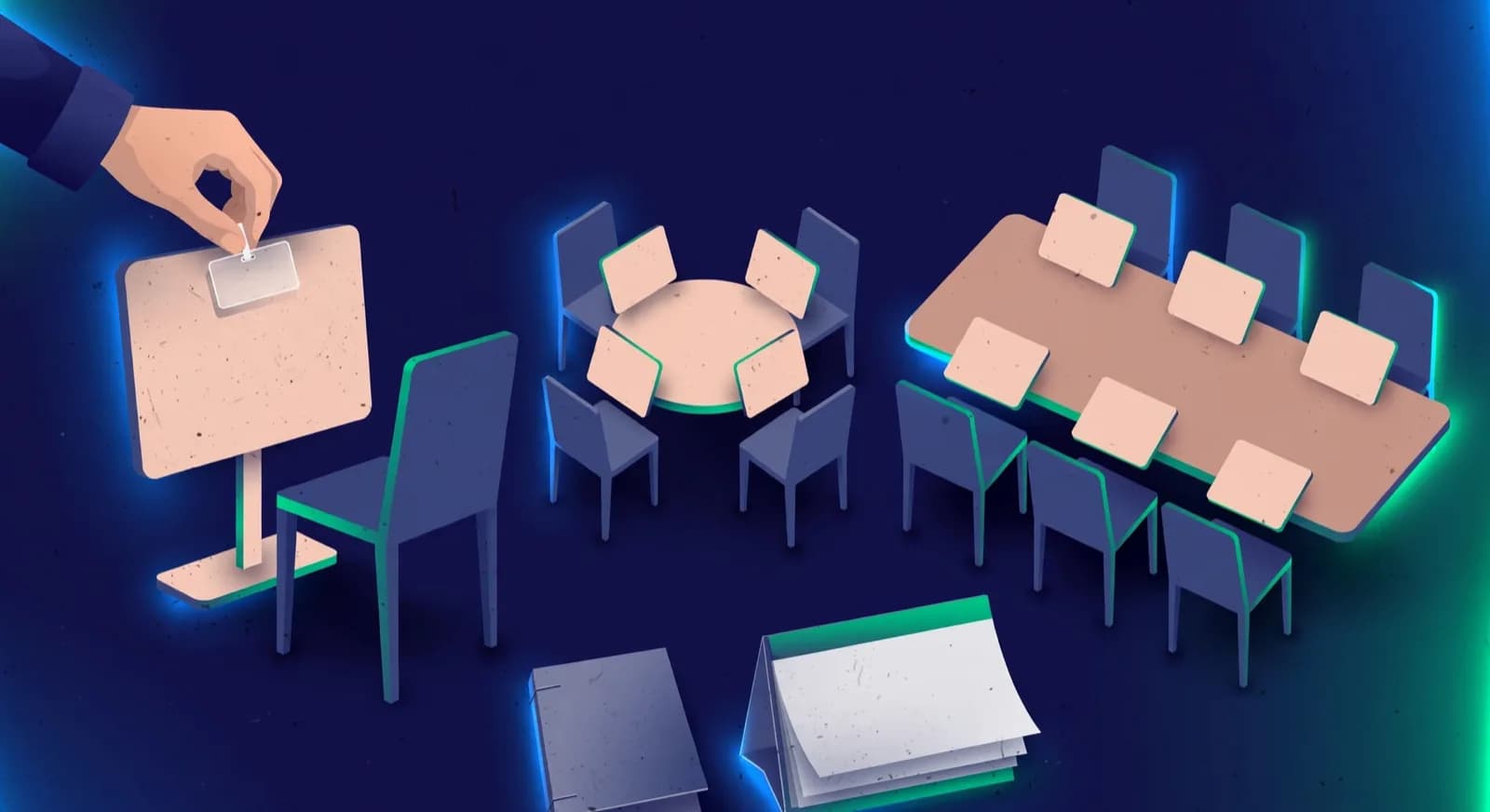 Three lesson formats sit on a desk as private, group of four, and batch tables beside a receipt book.