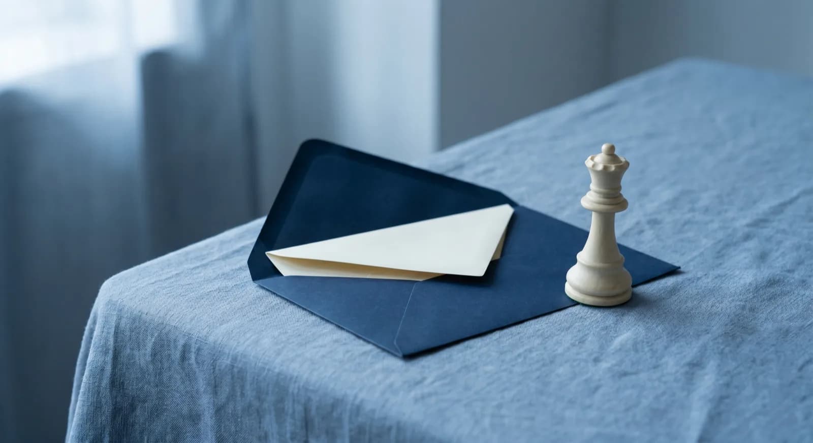 A printed chess report on a desk beside a scoresheet, a pen, and a white knight
