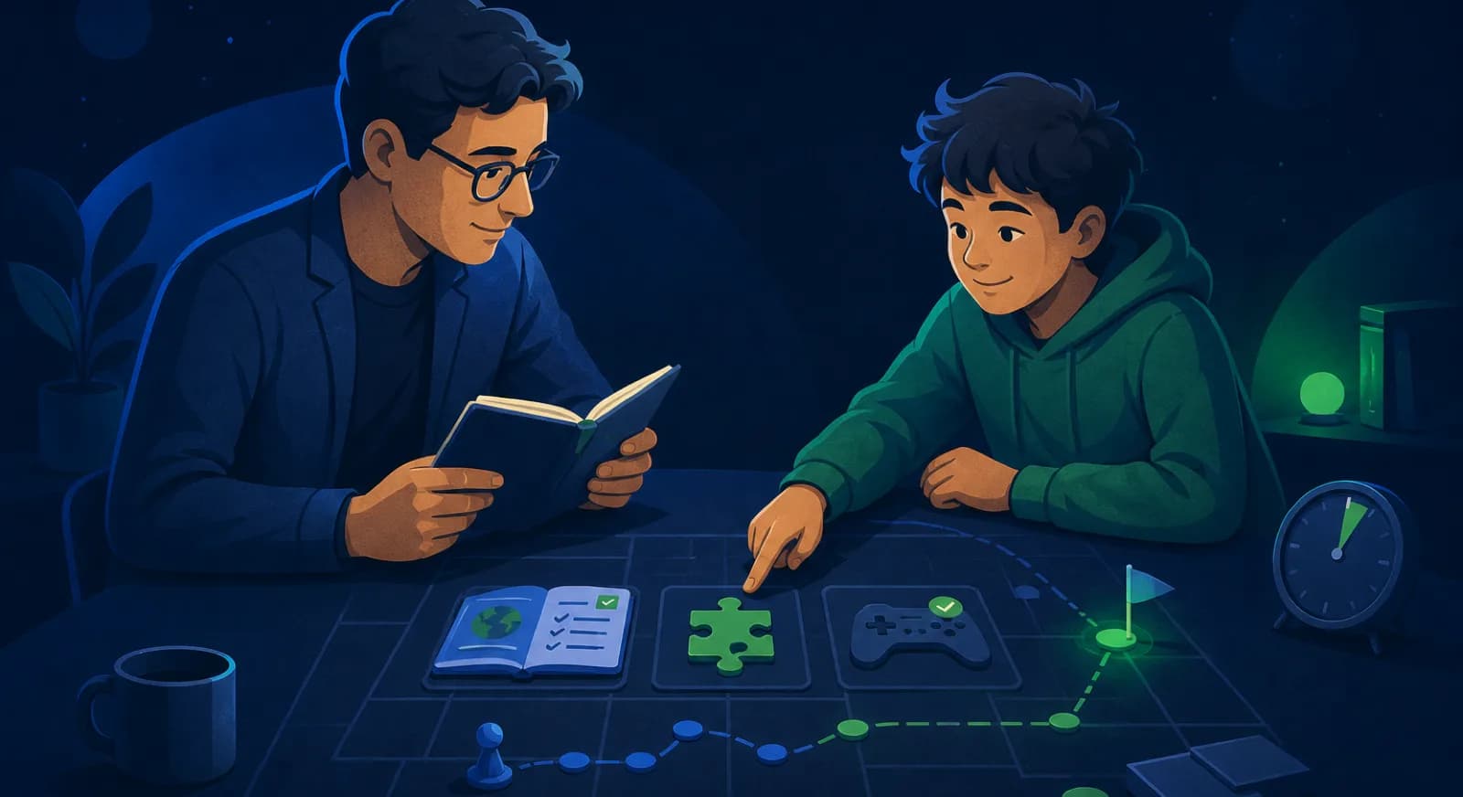 A coach checks three homework items at the start of the next game review.