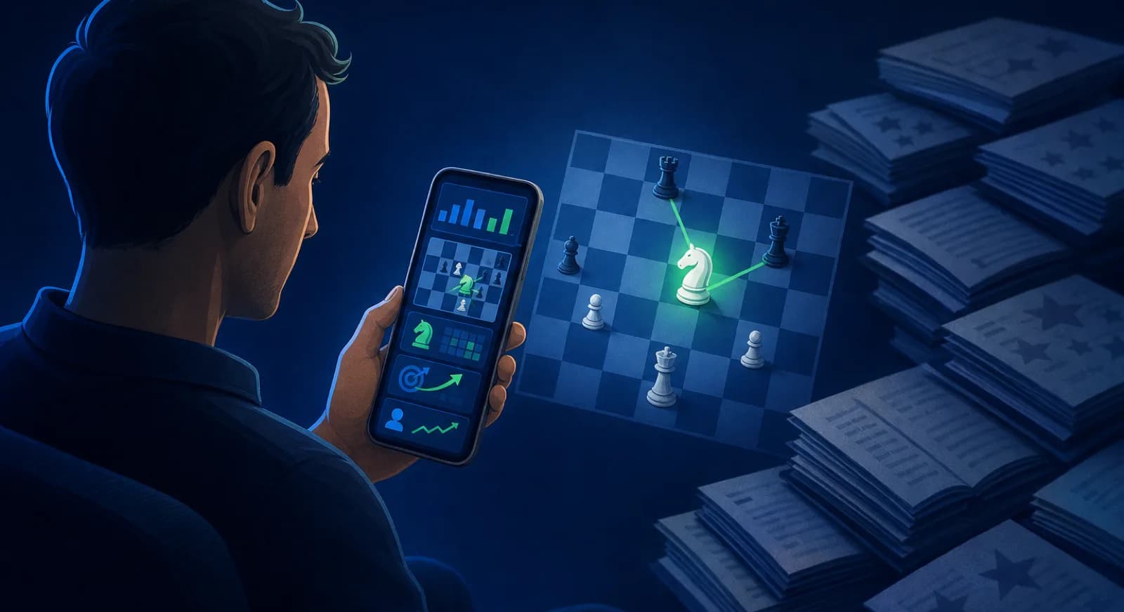 A parent reads a short specific chess report while generic grades and dense pages are ignored.