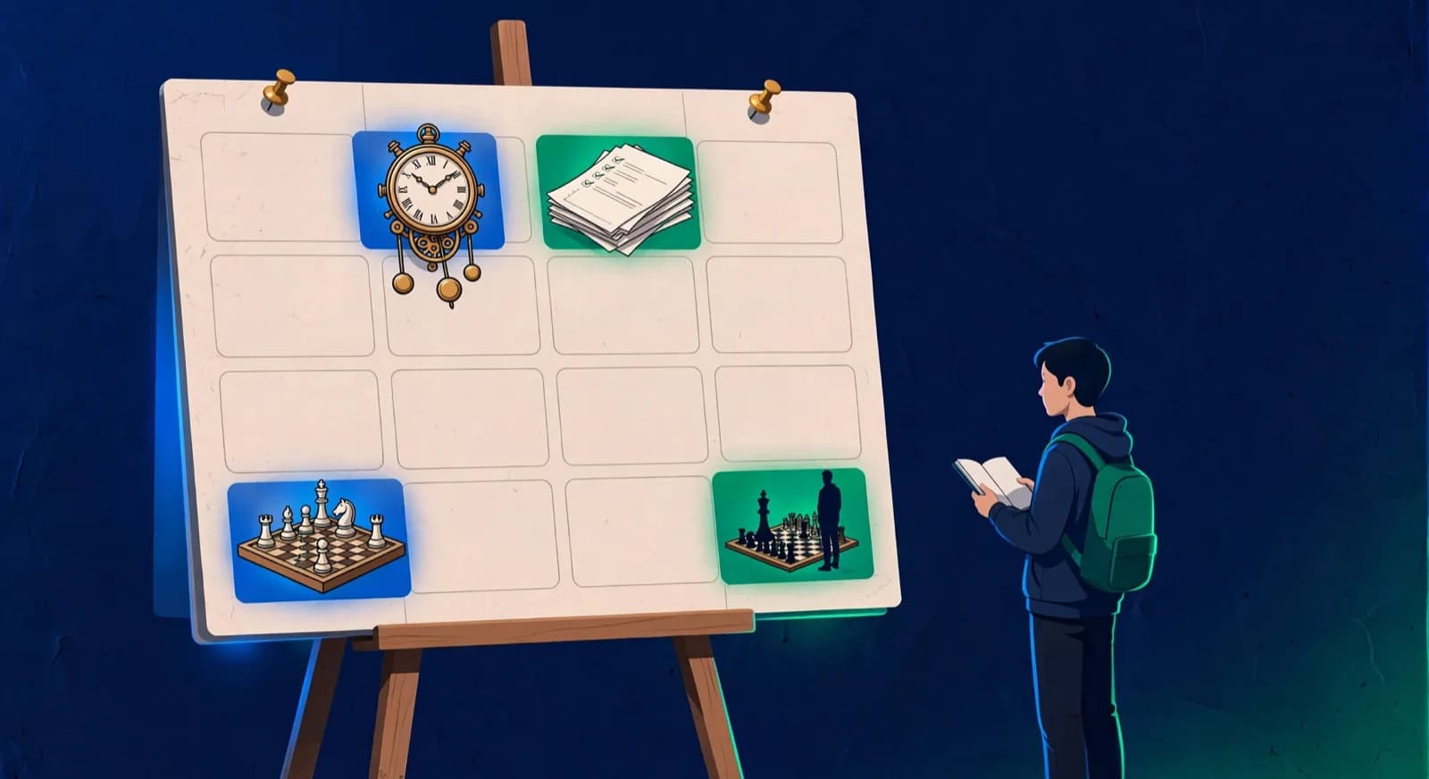 An eight week calendar uses props for slow games, reviewed losses, motif drills, and stronger opposition.